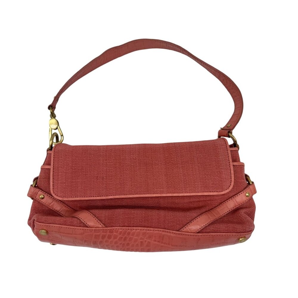 Charter Club Womens Shoulder Bag Coral Textured Faux Croc With Magnetic Closure